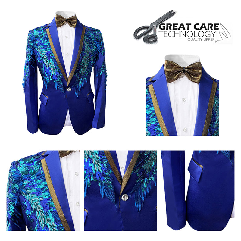 2-Piece Slim Fit Blue Shiny Sequin Suit