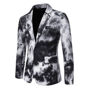 Men's Printed Lapel Collar One Button Blazer Black