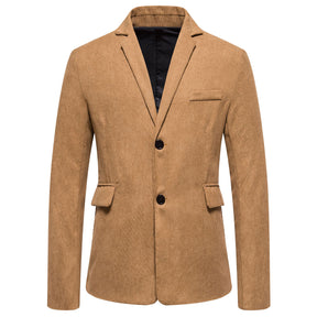 2-Piece Solid Color Two Button Single Breasted Corduroy Suit Khaki