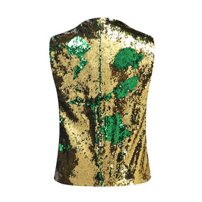 Slim Fit Shiny Sequins Vest Green