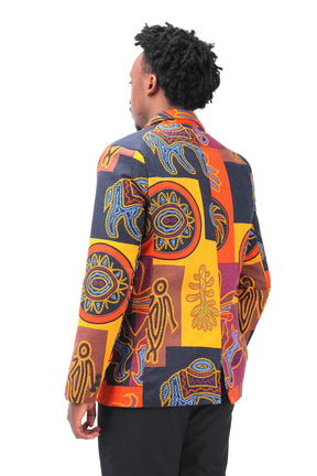 Mens Suit Jacket Floral Printed Casual Blazer Coat Orange