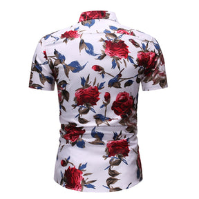 2-Piece Hawaii Red Floral Print Style Summer Suit White