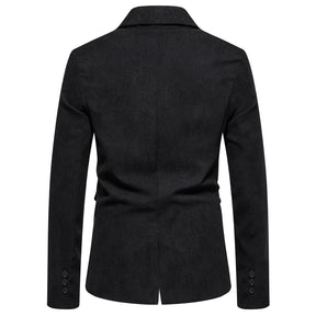 2-Piece Solid Color Two Button Single Breasted Corduroy Suit Black