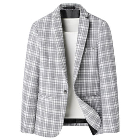 Men's Autumn One Button Casual Plaid Jacket Light Grey