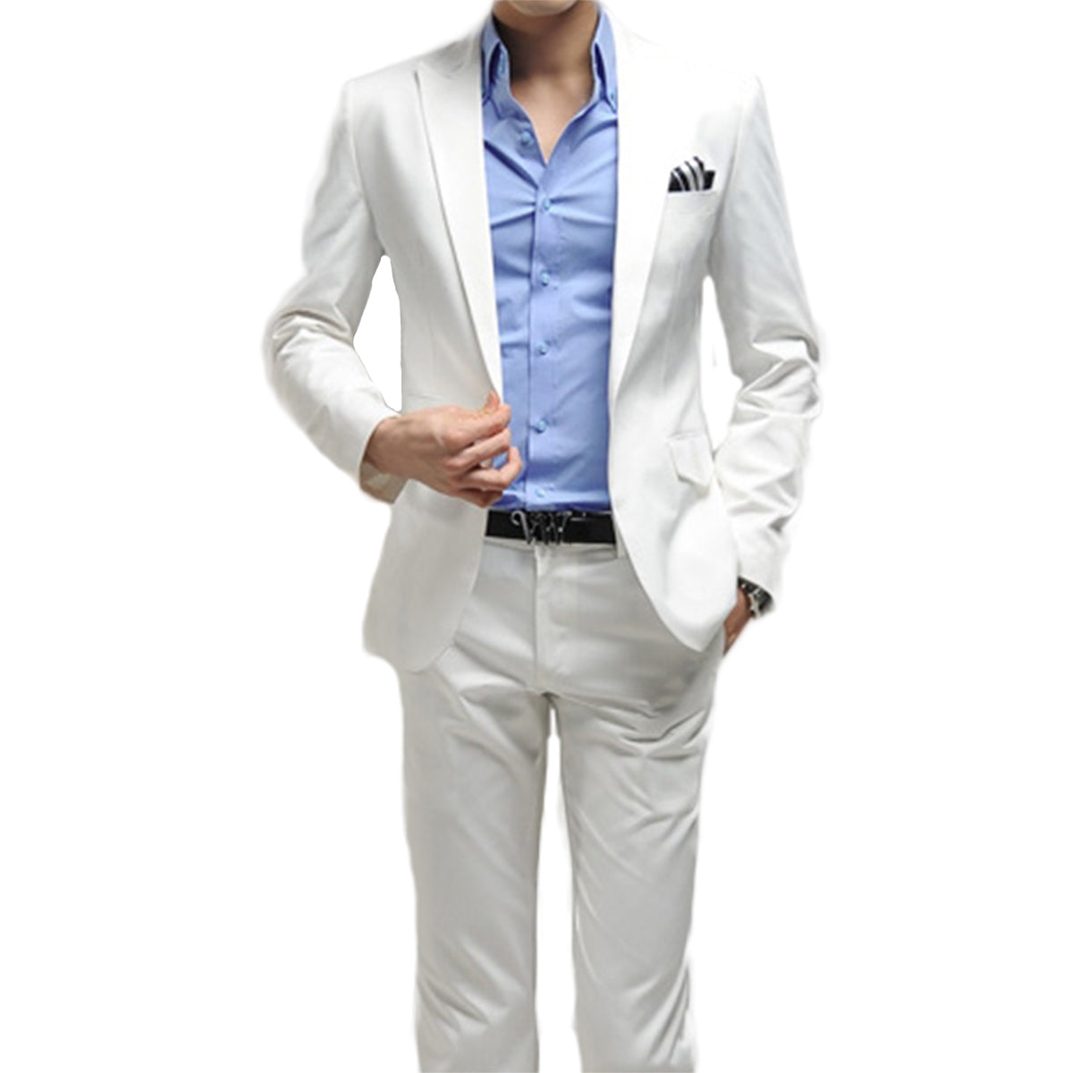 Two Piece Slim Fit One Button Business White Suit