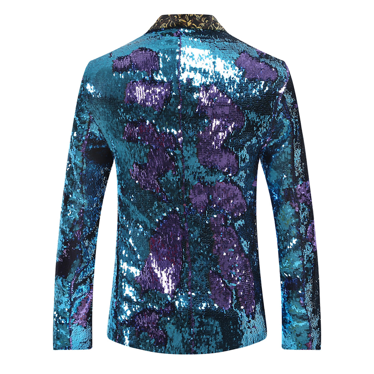 Purplish Blue Shawl Collar Sequins Dance Party Jacket