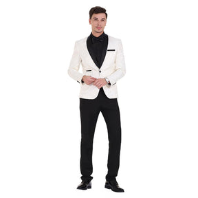 2-Piece Print Suit Slim Fit Paisley White Suit