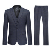 Mens 3-Piece Dark Grey Plaid One Button Slim Fit Suit