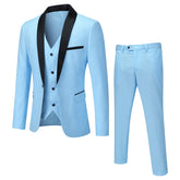 Slim Fit One Button Casual Sky Blue 3-Piece Suit