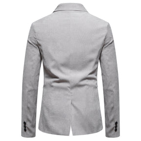 2-Piece Solid Color Two Button Single Breasted Corduroy Suit Grey