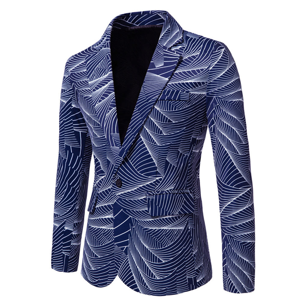 Printed One Button Single-breasted Blazer Blue
