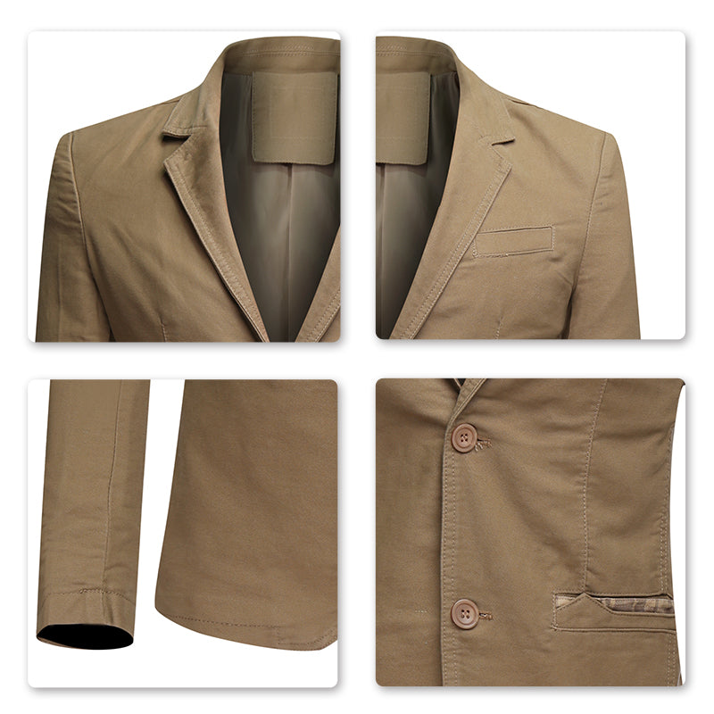 Cotton Light Khaki Jacket Two-Button Casual Blazer