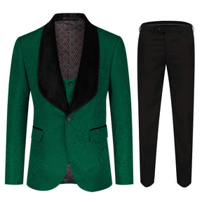 3-Piece Paisley Suit Shawl Collar Suit Green