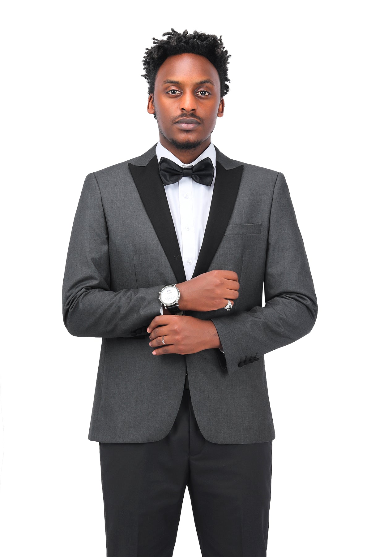 3 Piece Men's Suits One Button Slim Fit Peaked Lapel Tuxedo Grey