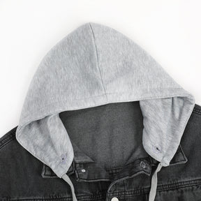Men's Hooded Single Breasted Denim Jacket Medium Grey