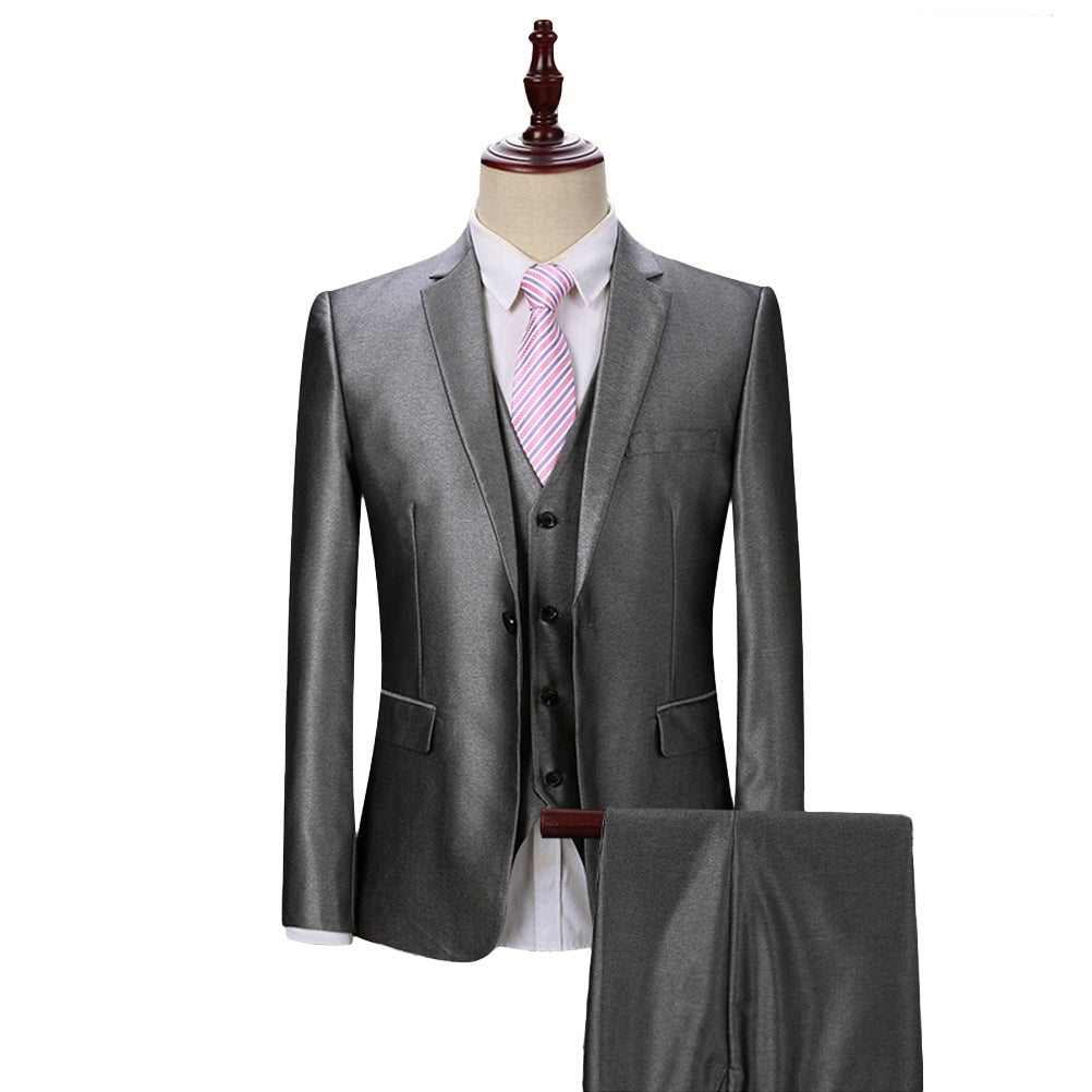 2-Piece Slim Fit Silver Grey One Button Suit