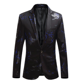 Men's Printed Single Breasted Slim Fit Blazer Black