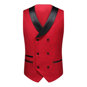 3-piece Men's Solid Color Notched Lapel Back Center Vent Suit Red