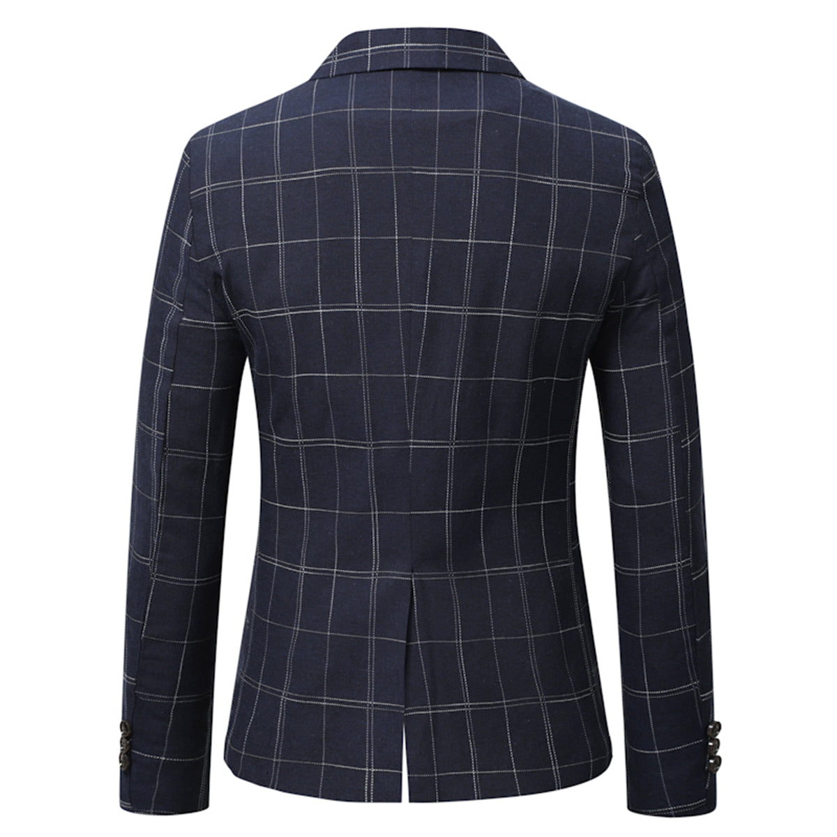 Men's Autumn Plaid Jacket One Button Casual Blazer Navy