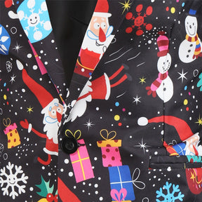 Men's 3-piece Christmas Print Suit Black