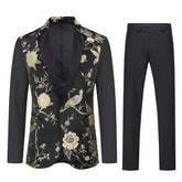 2-Piece Slim Fit Embroidered Gold & Silver Floral Suit