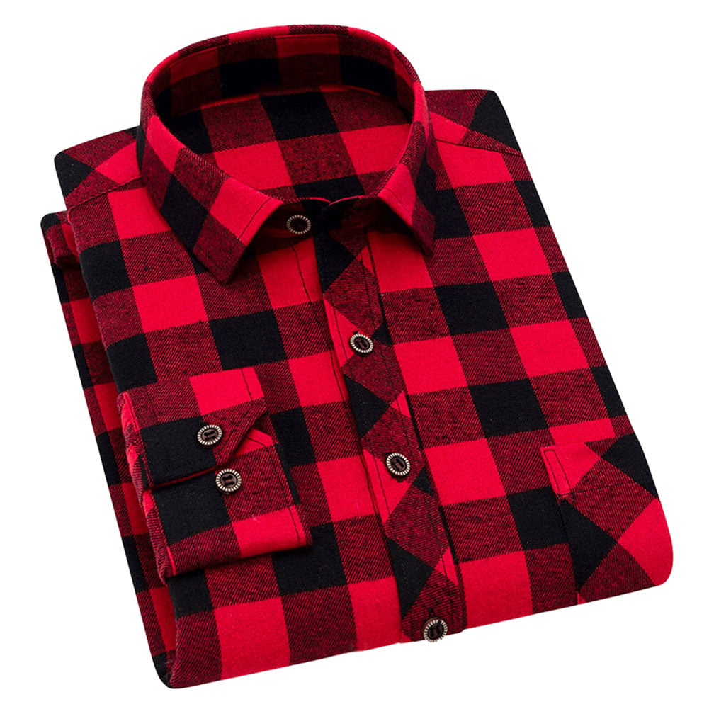 Men's Check Lapel Long Sleeve Shirt Red 2
