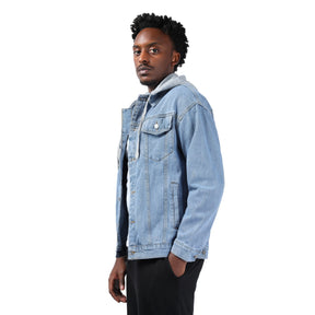 Men's Hooded Single Breasted Denim Jacket Blue