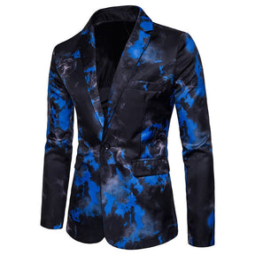Slim Fit Flame Print Blue Blazer