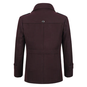 Slim Fit Casual Soild Darkred Overcoat With Removable Scarf