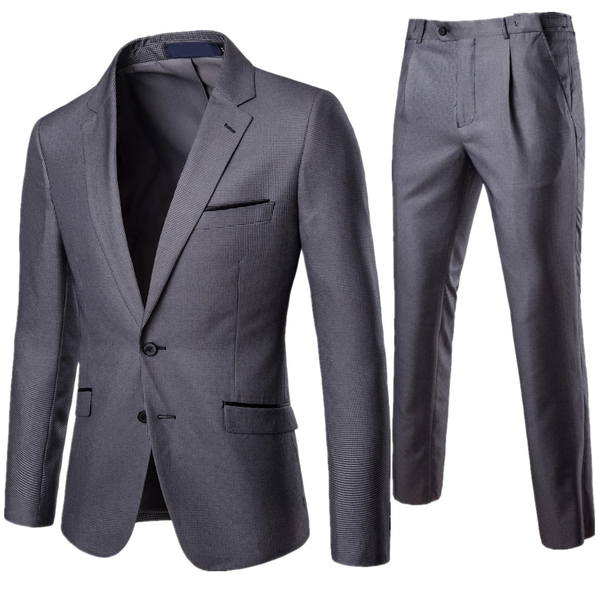 2-Piece Slim Fit Houndstooth Suit Grey
