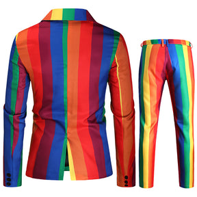 2 Piece Men's Stripe Colorblock Rainbow Celebration Suit