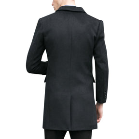 Men's Solid Color Double Breasted Lapel Coat Black