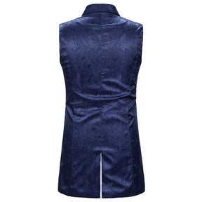 Paisley Dress Vest Floral Sleeveless Tailcoat Navy