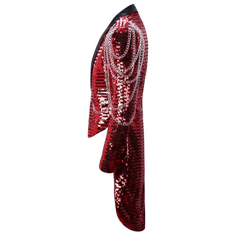 Red Shiny Sequin Party Swallowtailed Coat