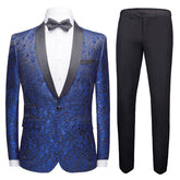 2-Piece Print Suit Slim Fit Paisley Blue Suit