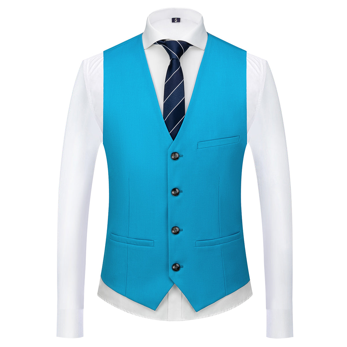Men's Two-Button Back Slit Lapel Collar 3-Piece Suit Sea Blue