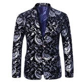Men's Casual Slim Fit Blazer Shiny Printed Jacket Silver And Black