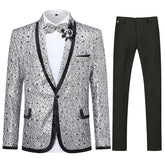 3-Piece Slim Fit Silver Sequin Fish Scales Suit