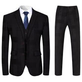 3-Piece Slim Fit Checked Black Casual Suit