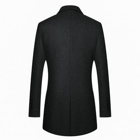Men's Black Long Winter Business Coat / Jacket, Slim Fit