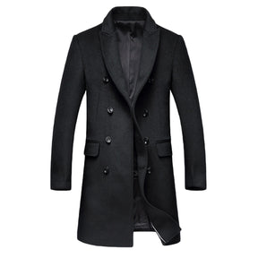 Men's Solid Color Double Breasted Lapel Coat Black