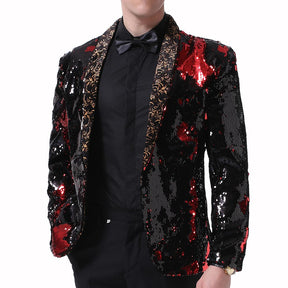 Red & Black Shawl Collar Sequins Dance Party Jacket
