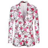 Slim Fit Print Floral Pink Rose Blazer White