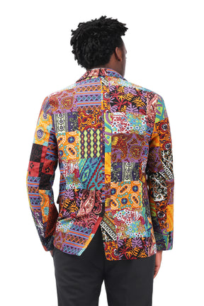 Mens Suit Jacket Floral Printed Casual Blazer Coat Canvas