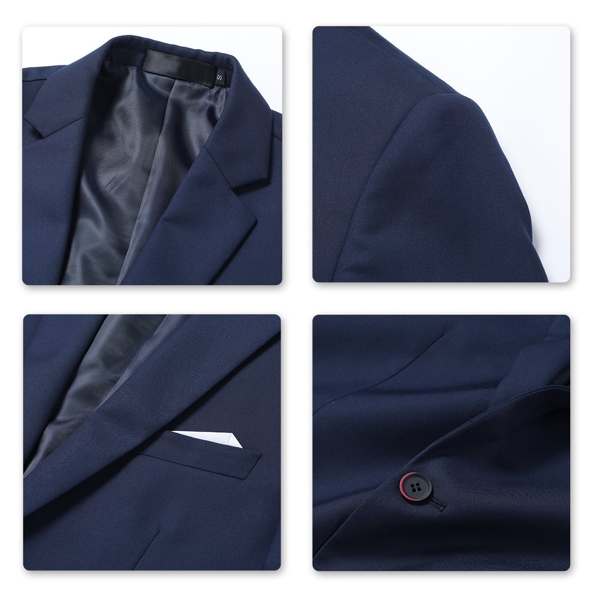 3-Piece Slim Fit Solid Color Jacket Smart Wedding Formal Suit Dark Blue