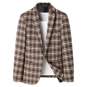 Men's Autumn One Button Casual Plaid Jacket Khaki
