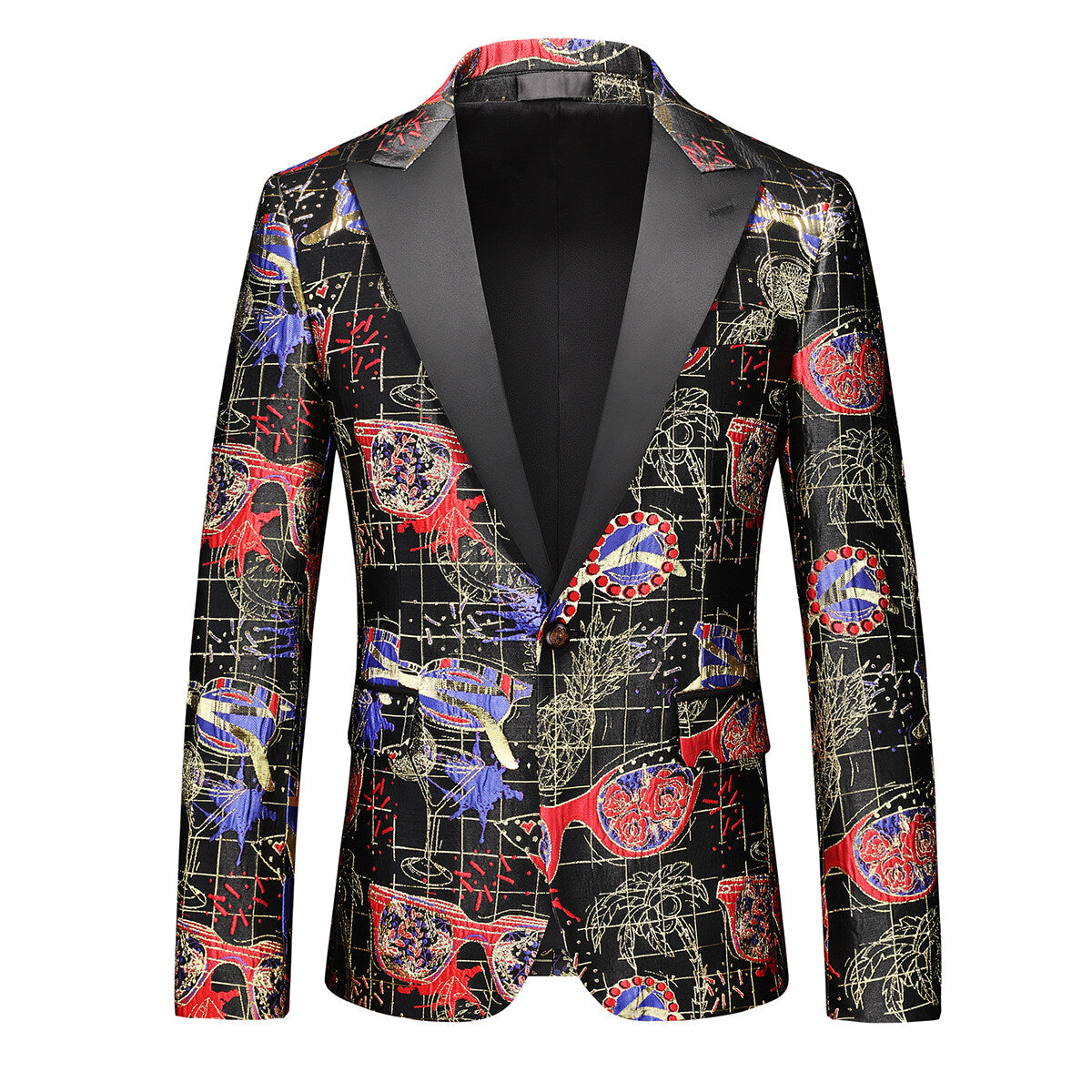 Men's 2-piece Single-breasted Printed Business Suit Red