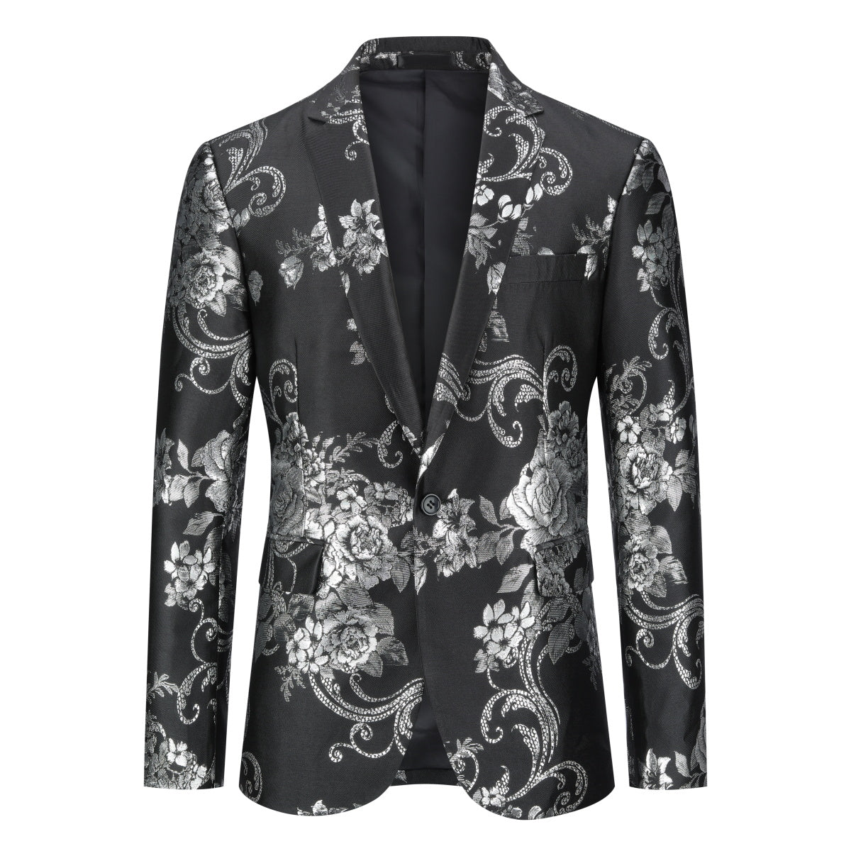 Men's Floral Suit Jacket Printed Blazer Black