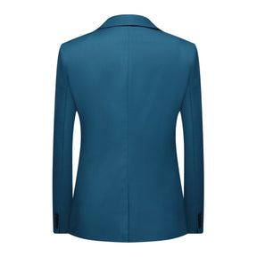 3-piece Men's Solid Color Notched Lapel Back Center Vent Suit Lake Blue