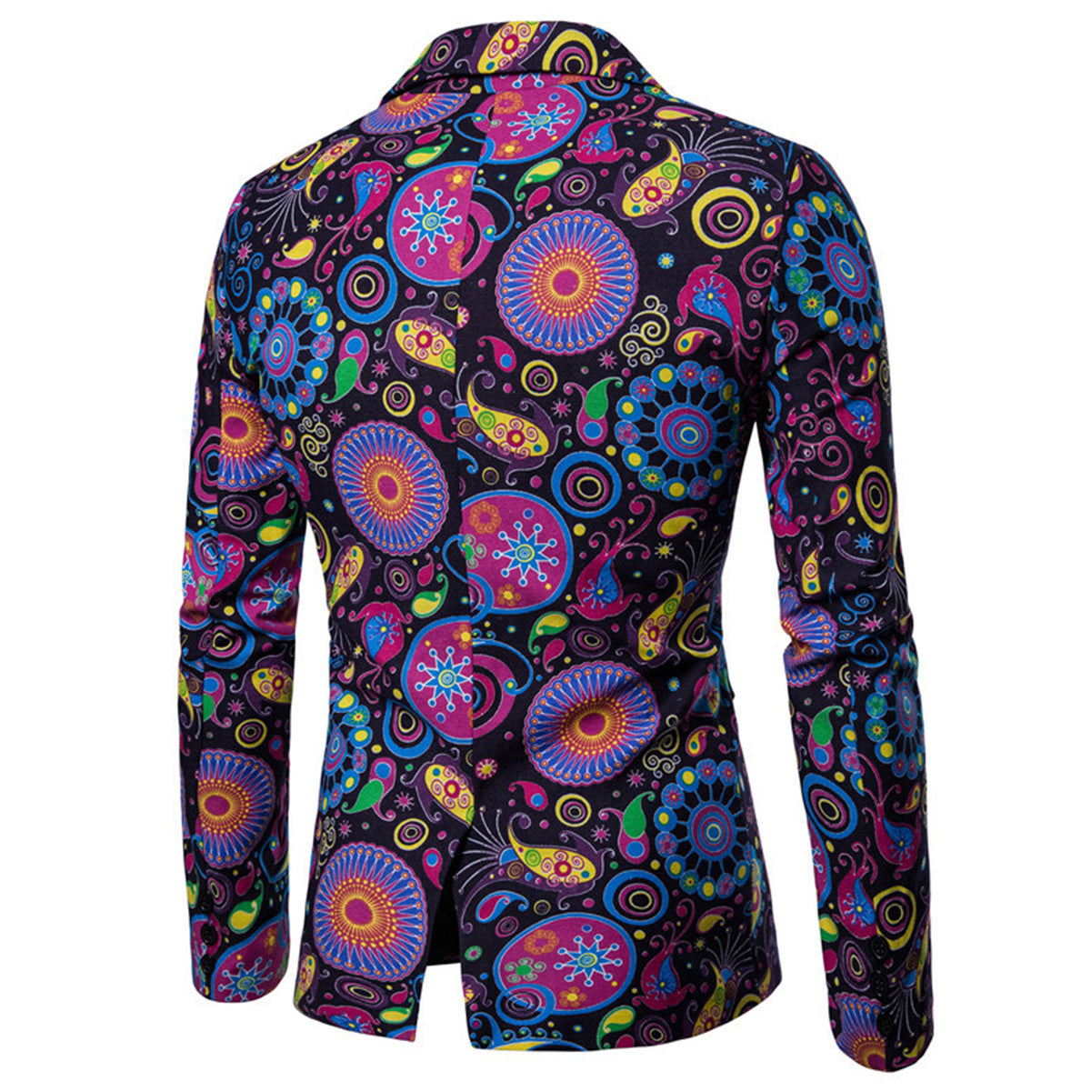 Mens Suit Jacket Floral Printed Casual Blazer Coat Purple